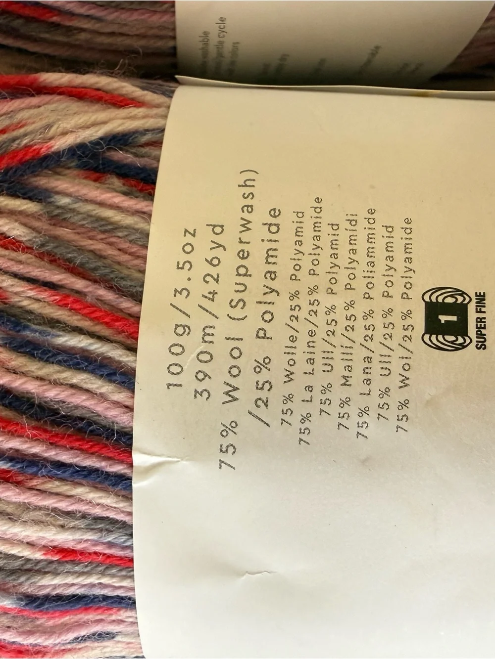 Multicolor Pink-Red-Blue Self-Striping Sock Yarn
